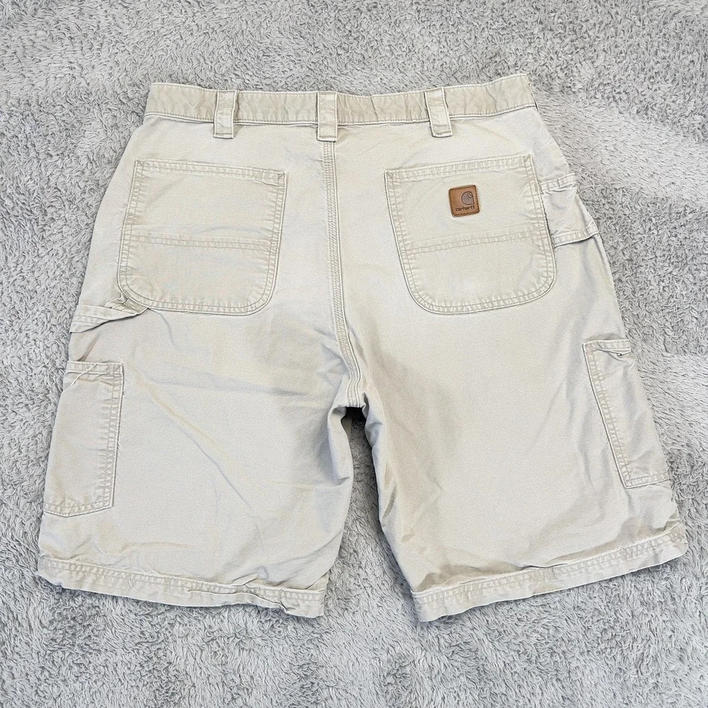Carhartt Shorts Mens 36 Beige Canvas Cargo Workwear Carpenter Utility 10in